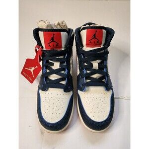 Nike Air Jordan 1 Mid SE (GS) Take Flight Sneakers Youth 6.5 Navy Gold Ivory Red